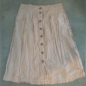 Madewell striped midi button- front skirt in size 14